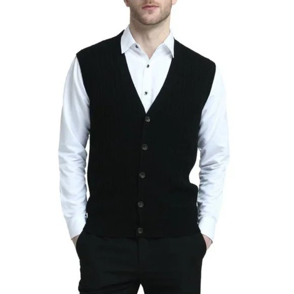 New Vest Sweater Cable Knit Cardigan Black